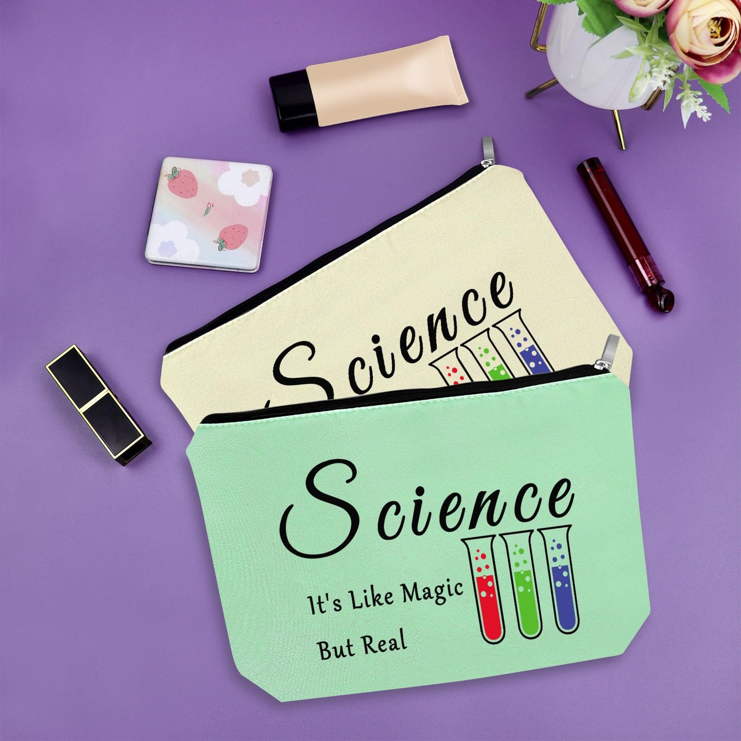 Sazuwu 2PCS Science Teacher Gifts for Women Makeup Bag Scientist Gifts for Her Science Lovers Gifts Ideas Cosmetic Bag Science Themed Gifts for Adults Birthday Christmas Gifts Travel Pouch