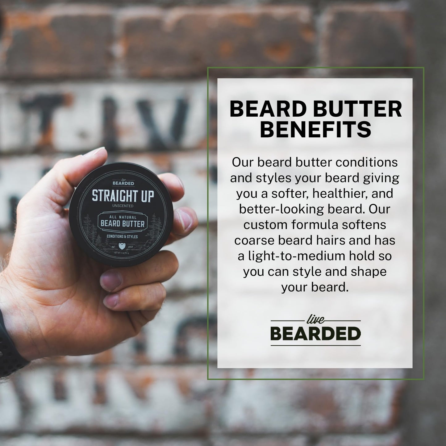 Live Beard Butter - 90 ml, All-Natural Ingredients, Softens Coarse Beard, Controls Flyaway Hairs, Provides Light-to-Medium Hold for Styling and Shaping, Fragrance-Free, Men's Grooming