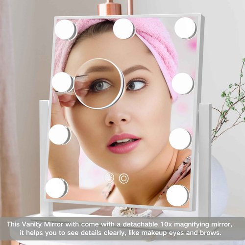 IBRIGHTSO Hollywood Vanity Mirror with Lights, Lighted Makeup Mirror with Lights, 3 Color Lighting Modes, Dimmable, 5X Magnification Mirror, Smart Touch Control,360°Rotation(12in, White)