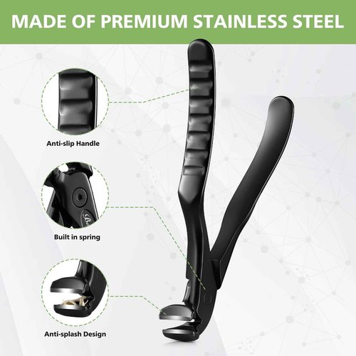BALUCA Ergonomic Nail Clipper for Seniors - Straight Toenail Clipper for Thick Toenails and Fingernails, Long Handle Nail Clippers with Catcher, Precision Nail Trimmer for Men and Women - Black