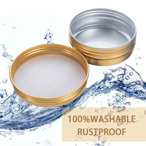 24 Pack 3oz Screw Top Aluminum Tin Jars with Screw Lids and Blank Labels - Refillable 90ml Metal Containers for Lip Balms, Candles, Salves, Spices, Crafts (Gold)