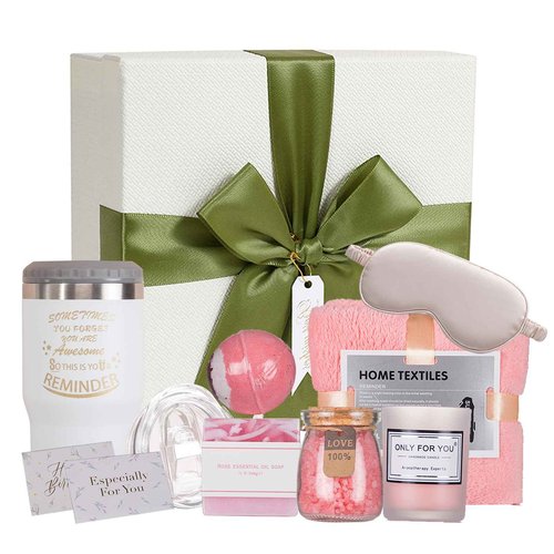 Spa Gift Basket for Women - Birthday, Christmas, Get Well Soon Care Package | Relaxation Gifts for Her, Sister, Best Friend | Includes Wine Glasses, Unique Self-Care Box