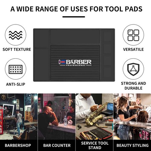 IEBARBER Magnetic Barber Mat for Station Barber Organizer Mat for Clipper Salon Station Tools with 4 Slots for Clippers Salon Barbershop Work Station Pads Anti Slip(4 Slots)