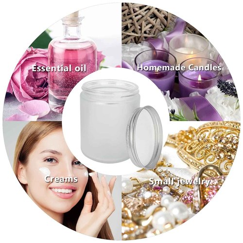 12 Pack 8 oz Round Frosted Glass Jars with Silver Metal Lids, 240ml Matte Clear Empty Candle Jars Cosmetic Jars Food Storage Containers, Canning Jars For Spice,Powder,Liquid,Sample,Face Cream Lotion