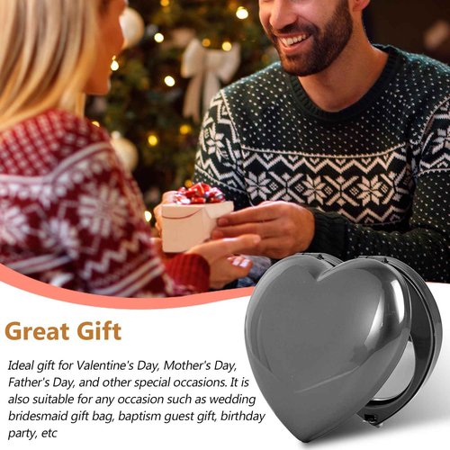 EYIWEITING Mini Heart Compact Mirror,Compact and Beautiful, Portable 1X/2X Magnifier, Sturdy, Perfect for Gifts (Pearl Black)