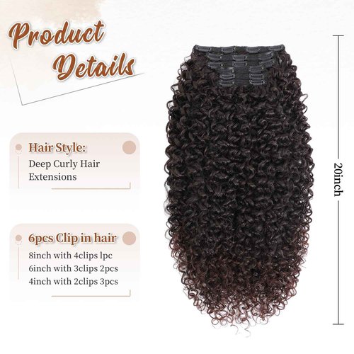 Curly Clip in Hair Extensions,Molefi 6PCS Curly Clip Ins for Women 20 Inch Deep Wave 100% Pure Protein Silk Hair Extensions for Bridal Party Daily