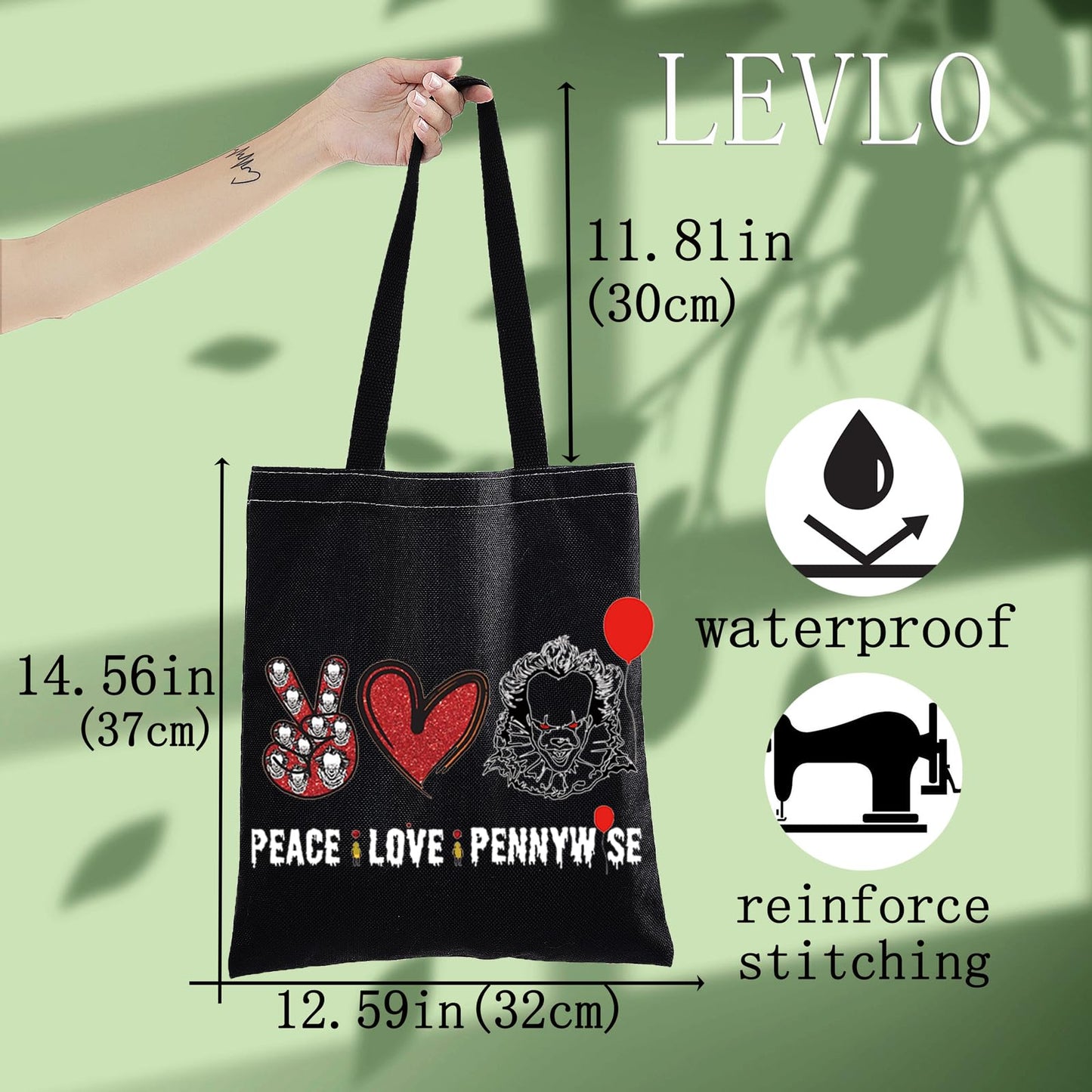 LEVLO Clowns Pennywise Cosmetic Make Up Bag Pennywise Lover Gift Peace Love Pennywise Makeup Zipper Pouch Bag Horror Movie Gift (Peace Pennywise BT)