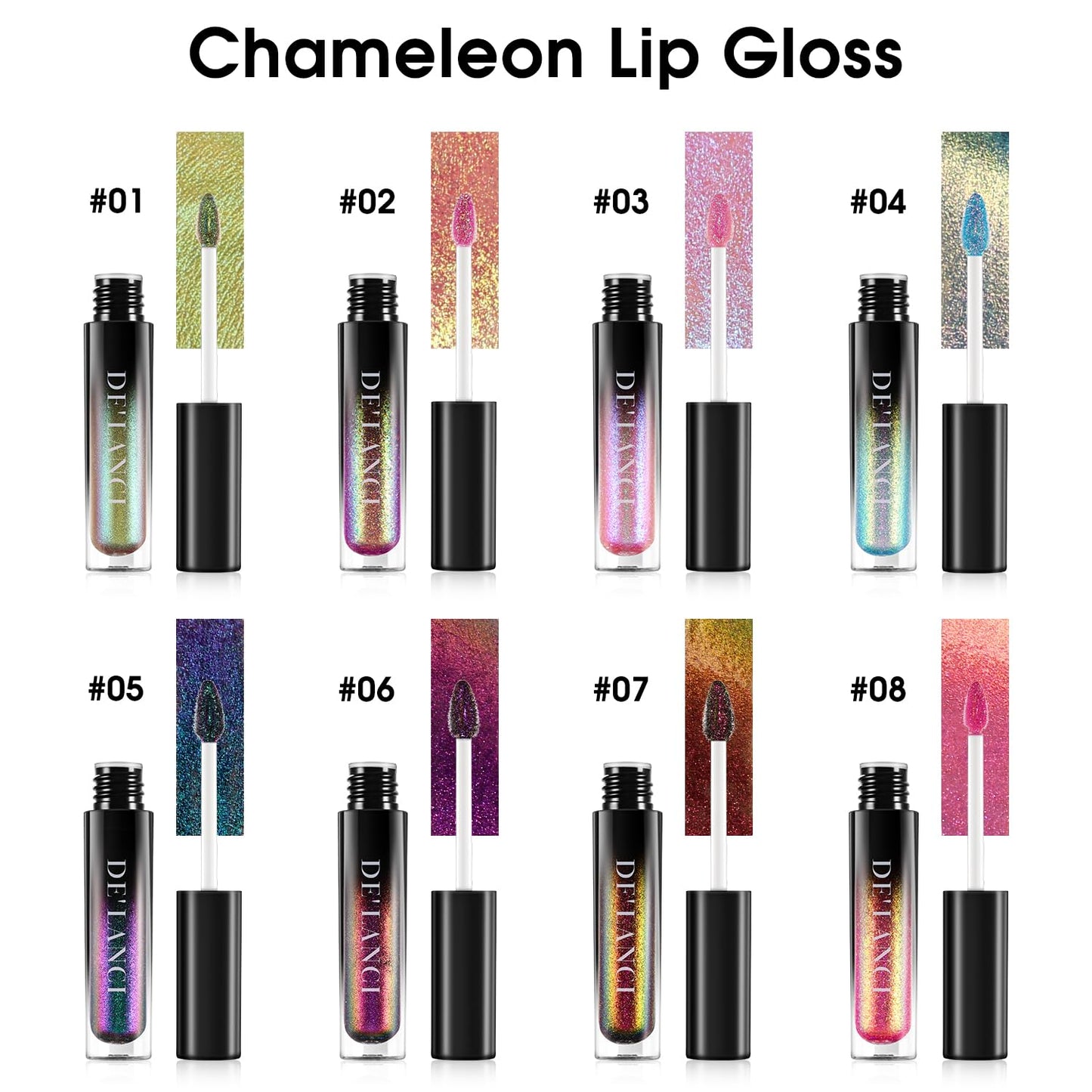 Chameleon Liquid Lipstick, Oil-based Diamond Shiny Glitter Lip Gloss, Sparkly Metallic Color Intense Highly Pigment Shimmery Finish, Long wears, Holographic Talc Free (#02 Pink Gold)