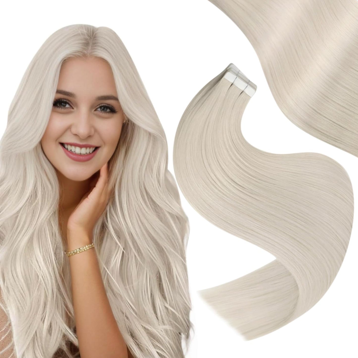 Easyouth Blonde Tape in Hair Extensions Human Hair 24 inch Human Hair Tape in Extensions Ice Blonde Tape in Extensions Real Human Hair Blonde Real Human Hair Tape in Extensions Long 50g 20pcs