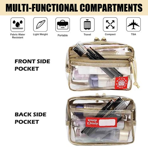 Rough Enough Clear TSA Approved Toiletry Bag Small Makeup Travel Pouch Compact Quart Size For Travel Business Trips Leakproof PVC With YKK Zipper
