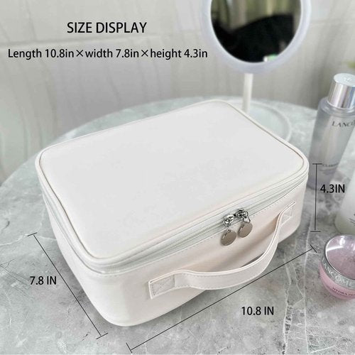 MKPCW Multifunctional Travel Makeup Bag Cosmetic Organizer with Removable Dividers, Brush Holder & Luggage Strap – Waterproof Large Capacity Toiletry Pouch for Women, Gym, Daily Use (White)
