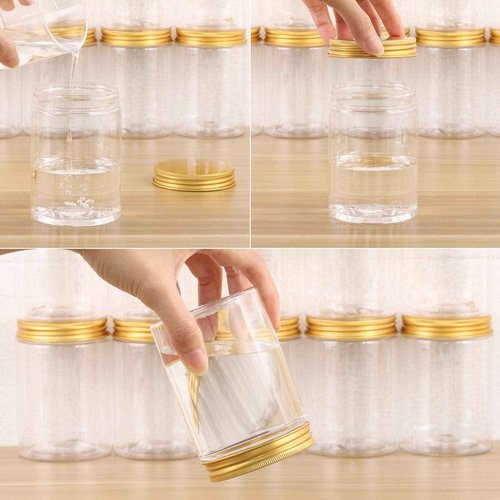 Tecbeauty 12-Pack 300ml Empty Large Refillable Clear Plastic Jars with Lids for Beauty Products, Round Containers for Slime, Cream, Multi Use, Gold