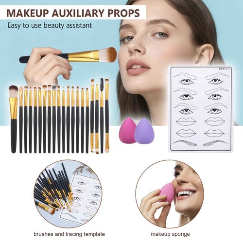 Makeup Set for Women Full Kit Includes, eyeshadow、 liquidfoundation,Loose powder,Eyebrow pencil,Lipstick Eye Pencil Makeup BrushesMakeup practice board 4-color lip gloss set
