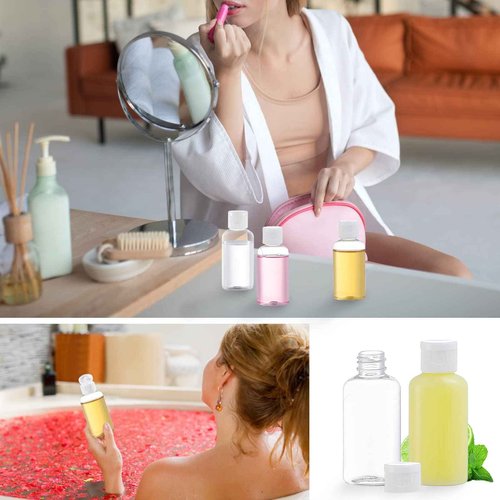 VEIDIA 100 Pack 1.7oz Plastic Empty Bottles with Flip Cap Small Travel Size Bottles Hand Sanitizer Bottles Refillable Travel Container for Shampoo Body Soap Lotions Baby Shower (Clear)