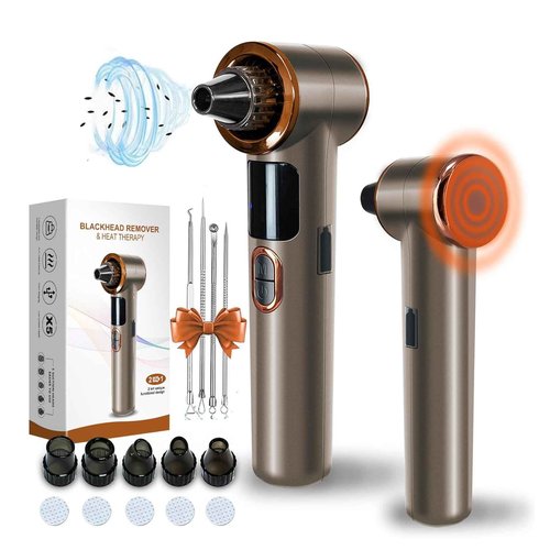 Blackhead Remover Vacuum with Heating, Blackhead Extractor 3 Adjustable Suction Levels 9 Modes, Pore Vacuum Blackhead Suction Remover, Comedone Extractor Kit for Deep Pore Cleaning (Golden)