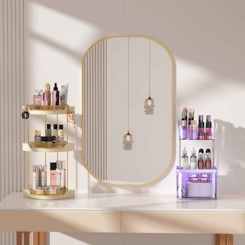 DOADW Small Makeup Organizer with Drawer - 3 Tier Bathroom Organizer Countertop - Multi-Purpose Skin Care for Vanity, Cosmetic Counter Organizer (Purple)