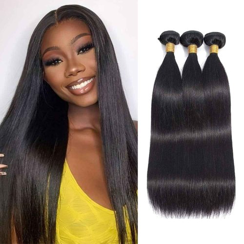 Straight Bundles Human Hair Brazilian Virgin Human Hair Bundles 12 12 12 Inch 100% Unprocessed Straight Hair Double Weft Deals Human Hair Extensions Natural Black