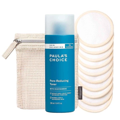 Paula’s Choice SKIN BALANCING Pore-Reducing Toner & Reusable Cotton/Bamboo Pads Duo, for Toner, Exfoliants & Makeup Remover, Eco-Friendly, Fragrance-Free, Set of 2