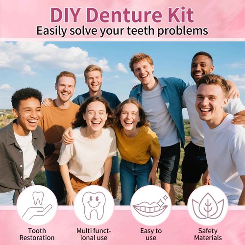 Denture Do it Yourself Full Set of Top and Bottom Fake Teeth, for Improve Smile, DIY Kit Easy and Convenient, Fake Teeth Repair Missing Teeth, Protect Your Teeth-JJ13