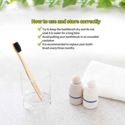 Newday 100 Pack Bamboo Toothbrushes Bulk, Individually Wrapped, BPA Free Soft Bristles Toothbrush, Recycled Packaging, Biodegradable ECO Friendly Toothbrushes for Home Hotel Travel (Black)