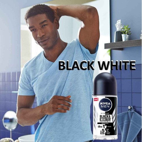 Nivea BLACK WHITE ORIGINAL, ROLL-ON – FREE ALCOHOL, ANTIPERSPIRANT DEODORANT, 48 HOURS PROTECTION, 1.7 OZ (Pack of 6), 50.0 milliliters