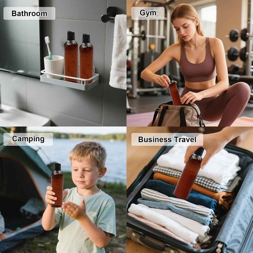 ZLEVEAYN 2 Pack 8 oz Amber Plastic Squeeze Bottles with Black Disc Caps Refillable Empty Travel Containers Bottles for Shampoo Conditioner Toiletries Lotions Oils BPA Free
