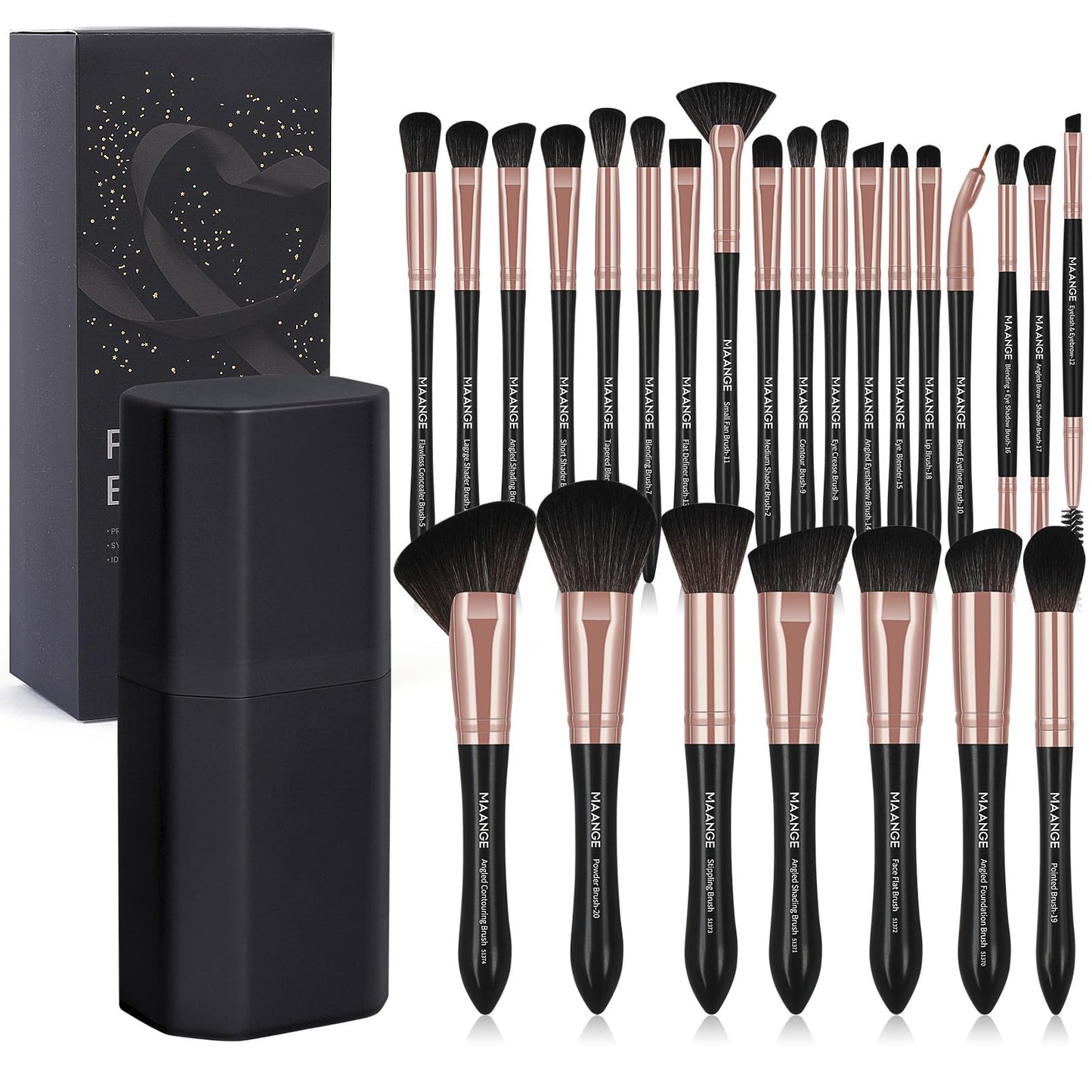 Makeup Brush Set, MAANGE 25 Pcs Makeup Brushes Premium Synthetic Foundation Eyeshadow Blush Brush Travel Blending Concealers Face Powder Eye Makeup Brush with Black Case