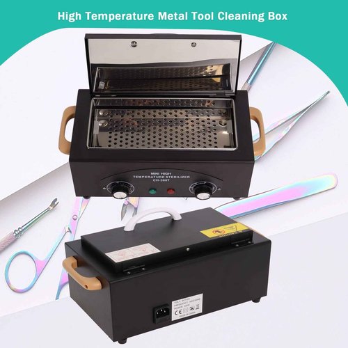 Sterilizer for Nail Tools, High Temperature Metal Clean Box for Spa Salon Barber Shops Salon Hairdressing Tool Earrings, Dry Heat Autoclave Machine 110V 300W 1.2L with Timer Black