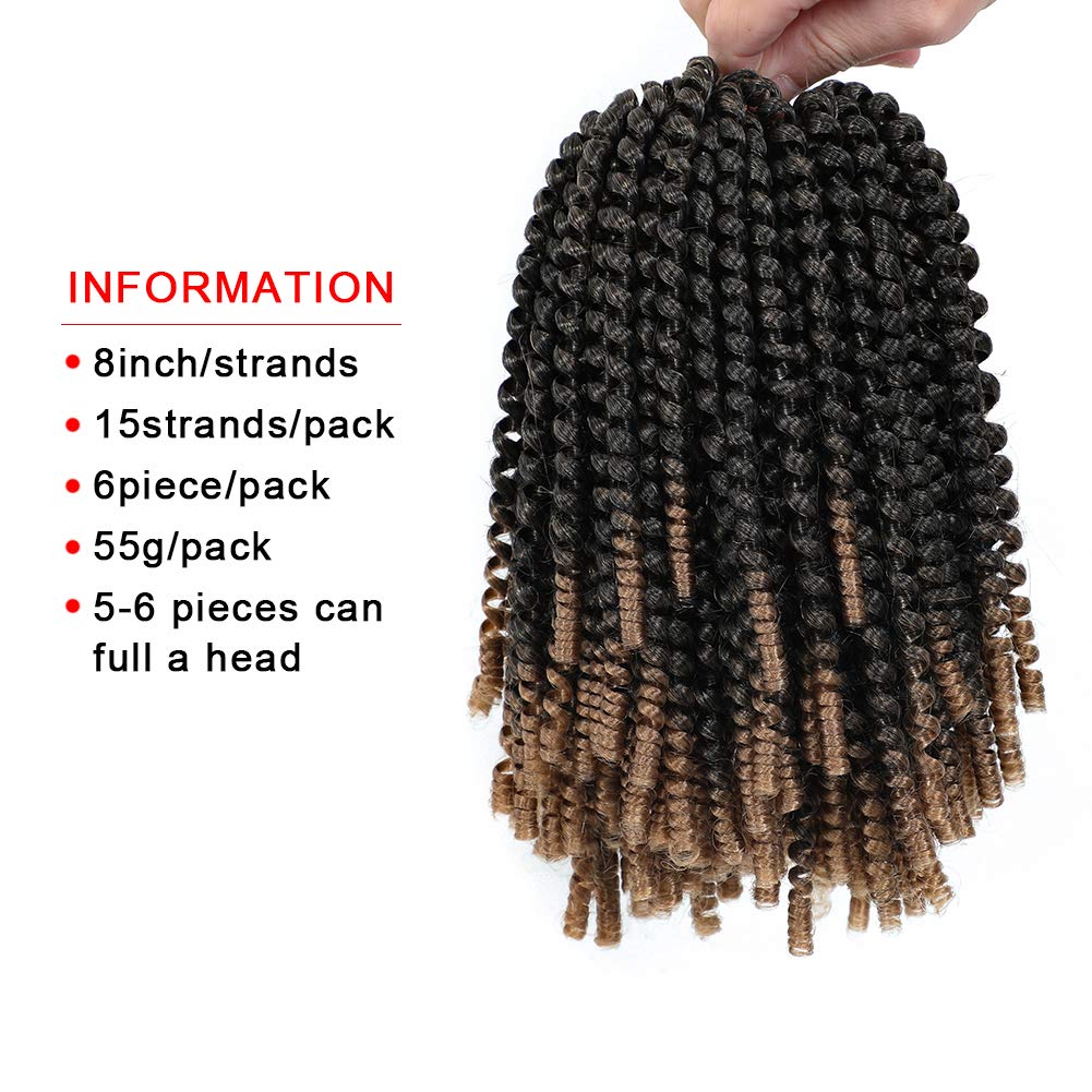 Spring Twist Hair 8 Inch Spring Twist Crochet Hair 6 Packs Spring Twist Braiding Hair For Butterfly Locs Soft Locs Low Temperature Synthetic Fiber Fluffy Hair Extensions (8 Inch,T27)