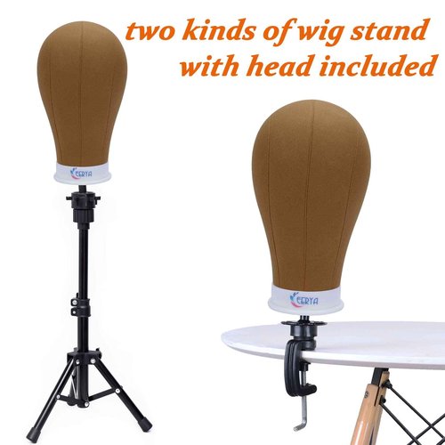 EERYA Wig Stand - 22 Inch Brown Wig Head Stand with Mannequin Head, Tripod for Styling, Displaying Wigs