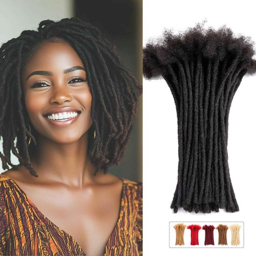 Teresa 0.4cm & 0.8cm Width 100% Human Hair Dreadlock Extensions for Men/Women/Kids, Full Hand-made Locs Extensions Human Hair (8 Inch/20 Strands,Natural Black)