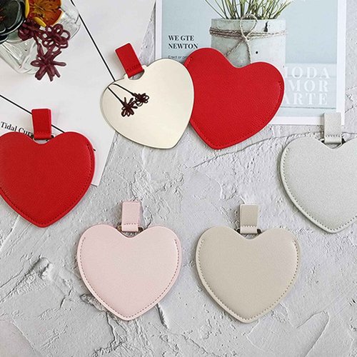 Incauca 2Pcs Stainless Steel Mini Purse Mirror with PU Leather Cover, Heart Shaped Compact Pocket Mirror, Cute Small Travel Makeup Mirror, Unbreakable Portable Mirror for Women Girls (Silver)
