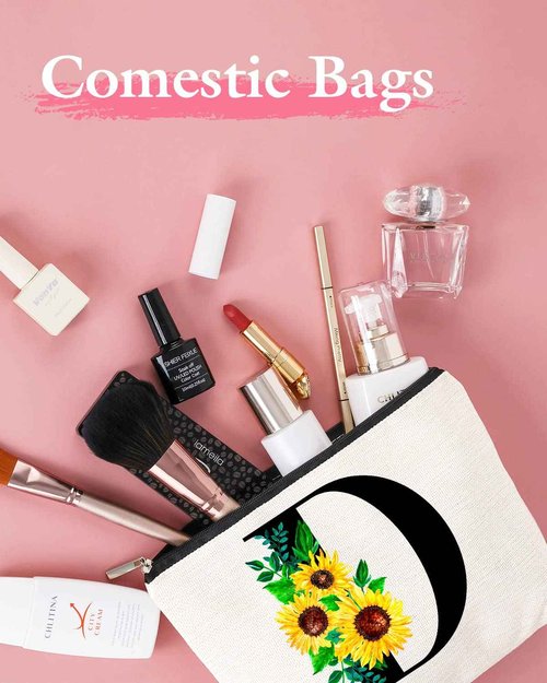 Pyotivol Monogrammed Makeup Bag for Women, Small Personalized Cosmetic Make Up Toiletry Pouch for Purse with Trendy Aesthetic Design, Ideal Travel Period Gift for Friends Bridesmaids