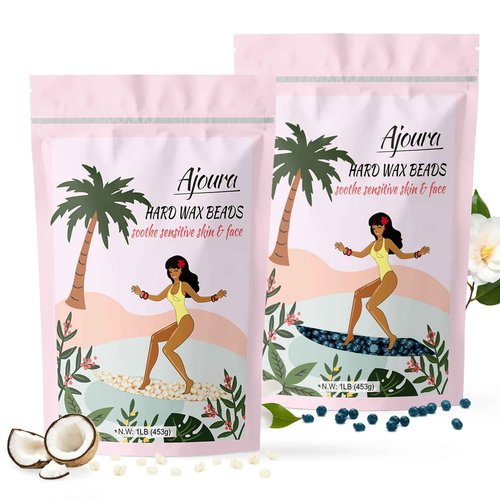 Ajoura Hard Wax Beads 2-Pack:Cream & Jasmine Wax for Coarse Hair Removal -1lb each