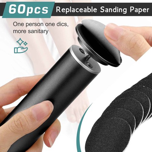 Electric Foot Callus Remover, Electric Foot File, Electric Callus Remover for Feet, Electric Foot Sander Foot Scrubber Foot Filer with 60pcs Replacements Sanding Disc Black