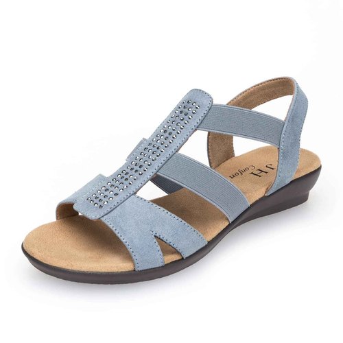 VJH confort Women's Flat Sandals with Rhinestone Open Toe Elastic Slip On Slingback Comfort Casual Walking Sandals (Dusty Blue,8)