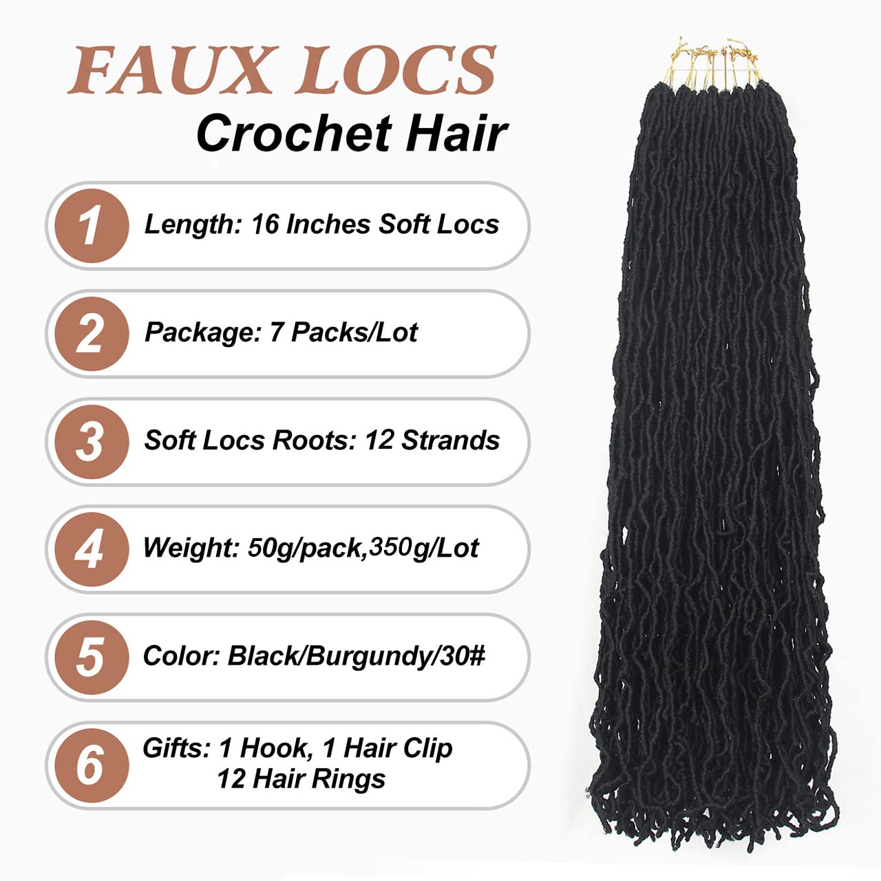 7 Pcs Faux Locs Crochet Hair 16 Inch Soft Locs Crochet Hair Goddess Locs Hair Extensions