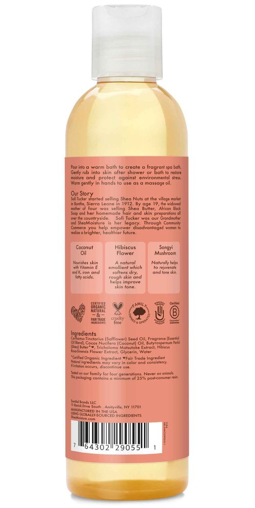SheaMoisture Bath, Body & Massage Oil, Coconut & Hibiscus, 2-Pack – Illuminating Moisturizer for Dry Skin, 8 Oz Ea