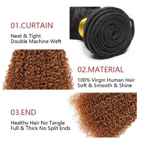 Leruikair Human Hair Bundles 14 16 18 Inch Jerry Curly Wave Human Hair Bundles Omber Chocolate Brown T1B/30 Unprocessed Brazilian Soft Quick Weave Hair for Black Women