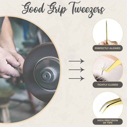 SV Lash Tweezers | Lash Extension Tweezers Set | 5Pcs Stainless Steel Eyelash Extension Tweezers Set | Volume/Isolation Nail Art Curved Tweezers (Gold 3 Pcs)