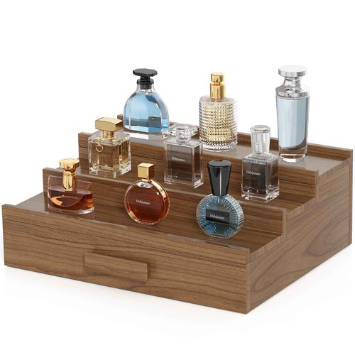 Hrbjunuo Walnut Wood Cologne Organizer for Men 3 Tier Cologne Stand,Cologne Display Shelf with Drawer Storage,Perfume Stand Organizer Perfume Display Holder Great Gift for Men Father Christmas
