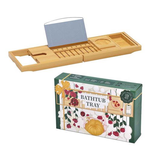 Sen Yi Bao Luxury Bamboo Bathtub Tray - Wooden Expandable Caddy with Book, Tablet, Wine Holder - Gift Idea