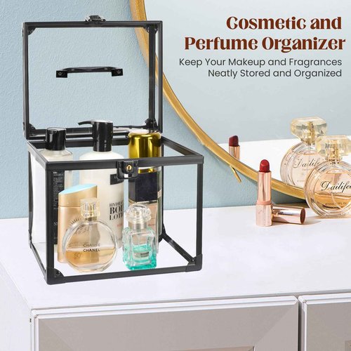 Donghome Crown Box 7.9 x 6.7 x 7.5inch, Clear Acrylic Makeup box, Makeup Organizer, Large Capacity Transparent Display Case for Vanity,Bathroom Counter or Dresser