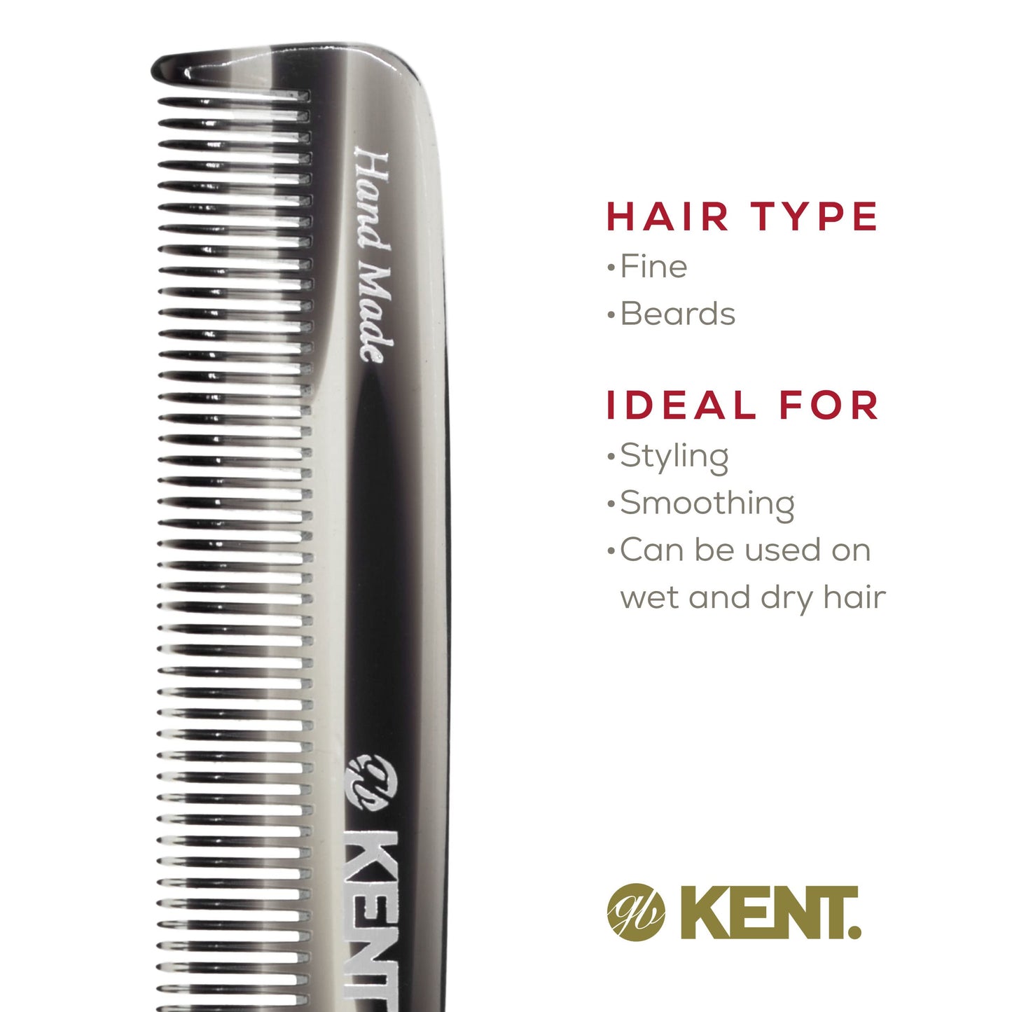 Kent F3T Fine Tooth Comb for Hair Care - Parting Comb and Combs for Men and Combs for Women - Dandruff Hair Comb, Kent Mens Combs for Hair Fine Teeth Comb Hair Comb Fine, Men Comb Comb for Women