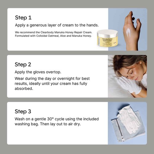 Clearbody Organics 100% Organic Cotton Gloves - 5 Pairs of White Gloves, M - Hand Moisturizer - Sleeping Mitts for Dry Hands - Washable Cotton Liners for Men & Women