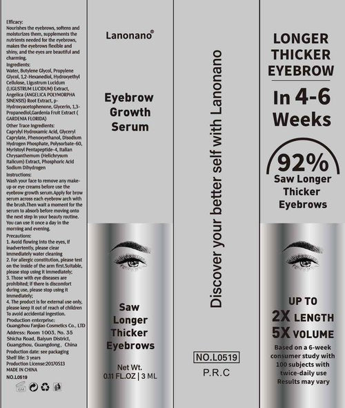 Lanonano Eyebrow Serum, Fuller & Longer Looking Eyebrow Growth Serum, Advanced Eyebrow Enhancement, Vegan & Cruelty-Free, 0.1 Fl Oz（3ml）