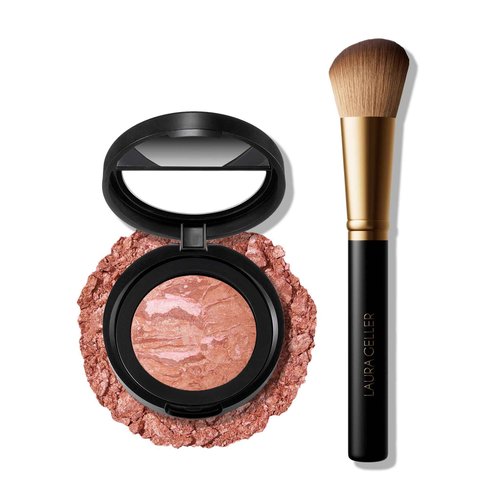 LAURA GELLER Baked Blush-n-Brighten in Pink Grapefruit with Angled Blush Brush – 2-Piece Set