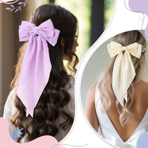 Mimorou 36 Pcs Big Hair Bows for Women Silky Satin Hair Bows Bulk Oversized Long Tail Black White Hair Bow Large Hair Ribbons Hair Clips Barrettes Large Metal Clips Bowknot Hair Accessories Gift