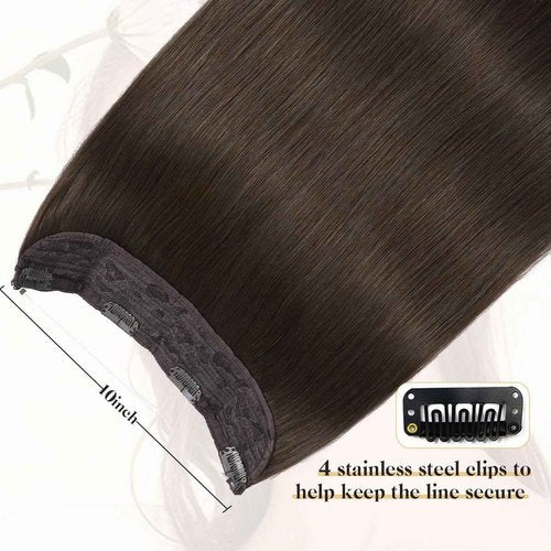 Sindra Wire Hair Extensions Medium Brown Fishing Line Human Hair Extensions With Invisible Clips Brown 14 Inch 70g