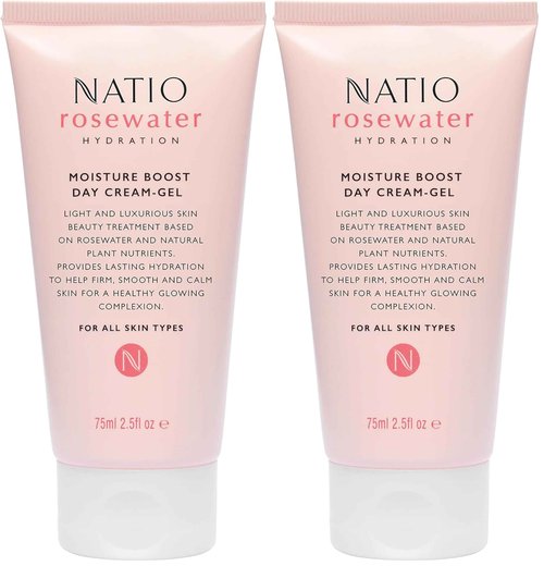 Natio Australia Rosewater Hydration Moisture Boost Day Cream-Gel, 2.5 oz - Face Cream with Shea Butter - Face Moisturizer for All Skin Types (Pack of 2)